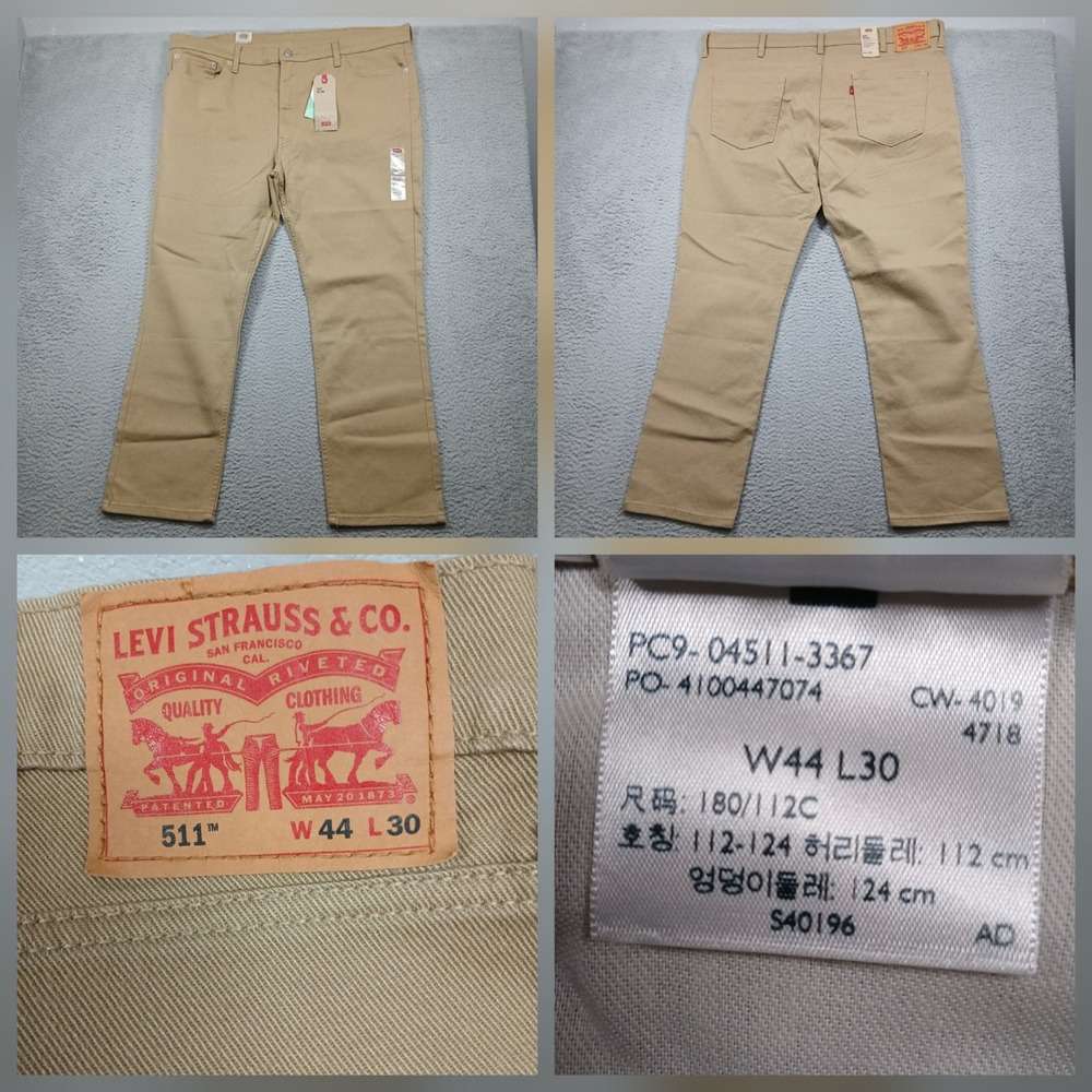 Levi's 511 Slim Fit Pants‎ Men's 44x30 Khaki Stretch NWT